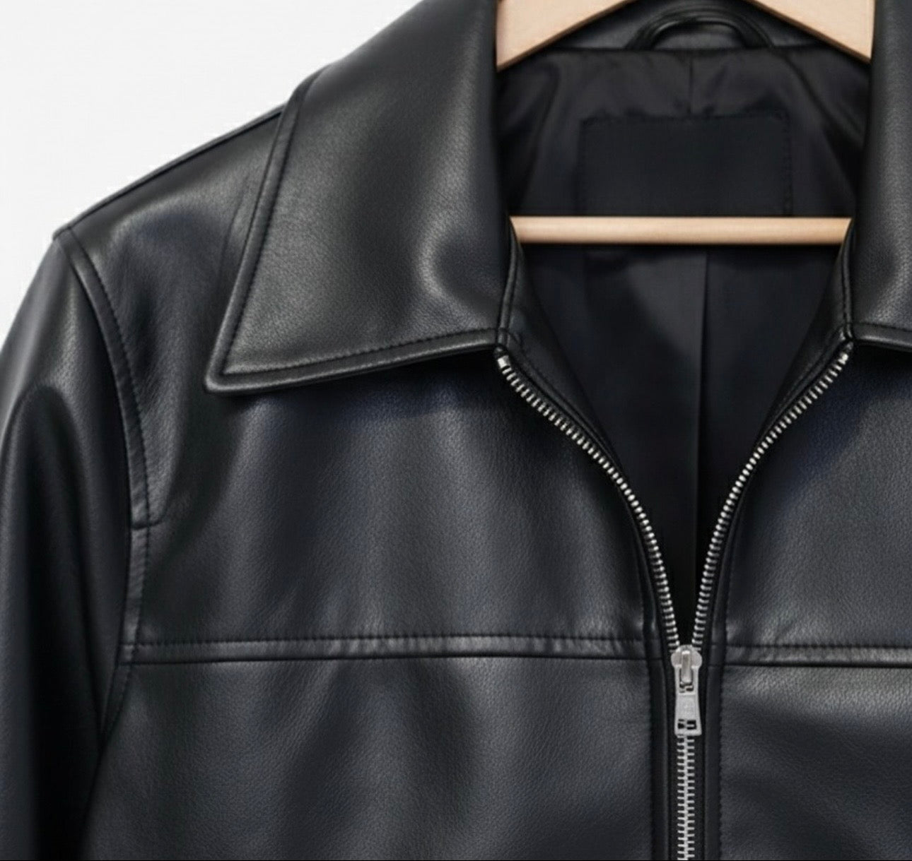 Solid black leather jacket