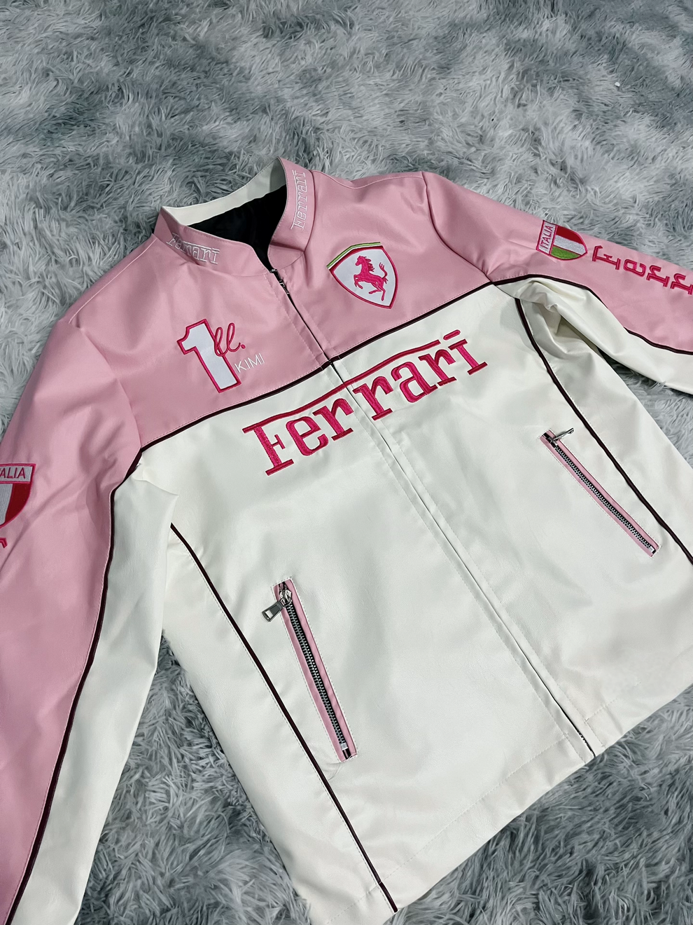 PINK FERRARI F1 LEATHER JACKET