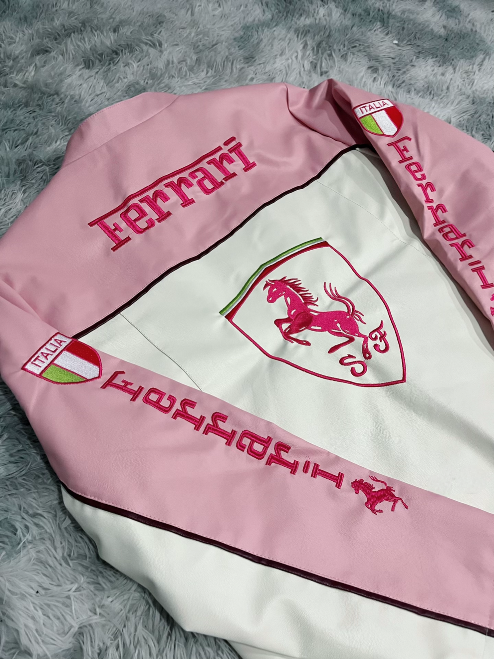 PINK FERRARI F1 LEATHER JACKET