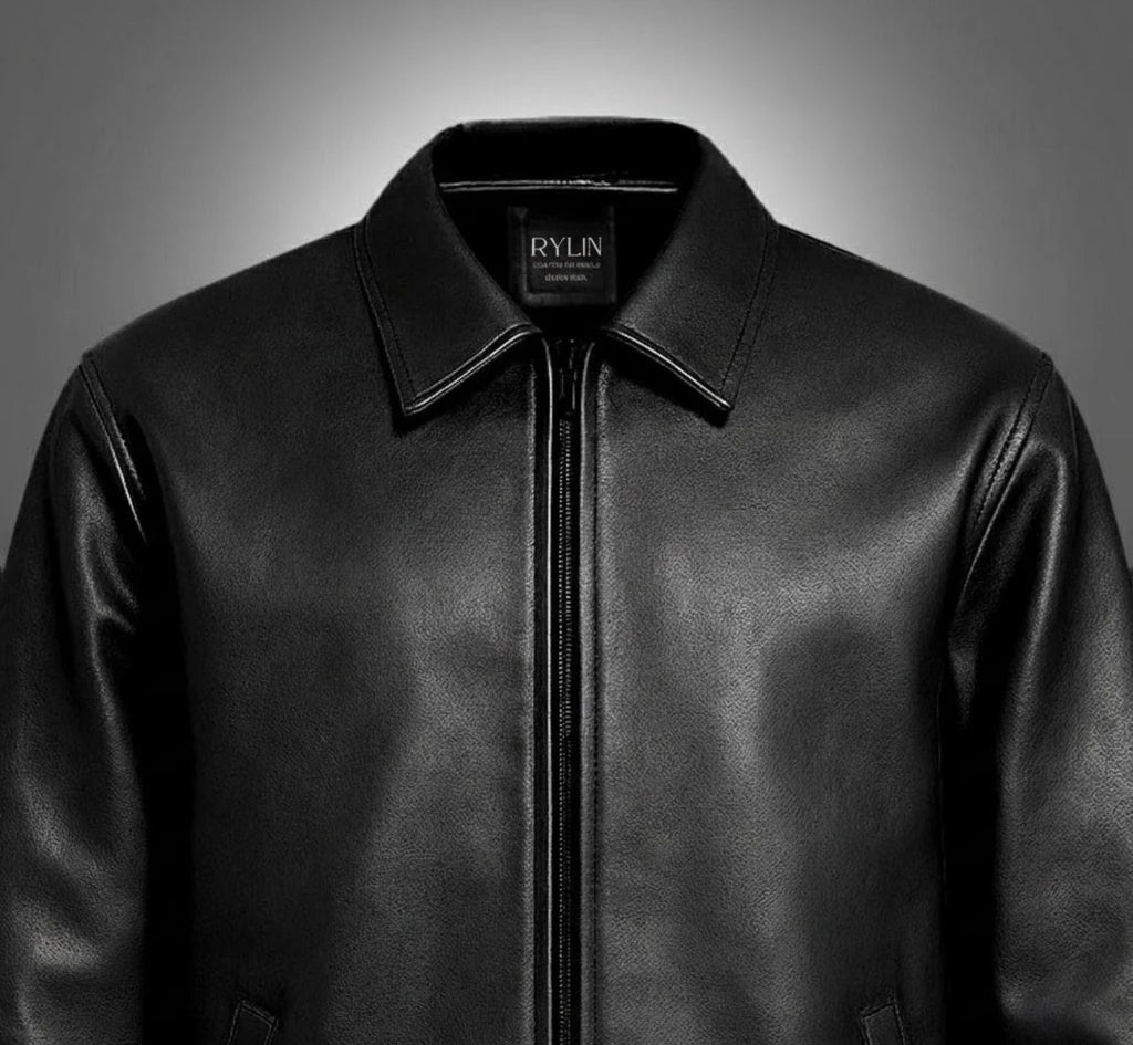 Black solid leather jacket