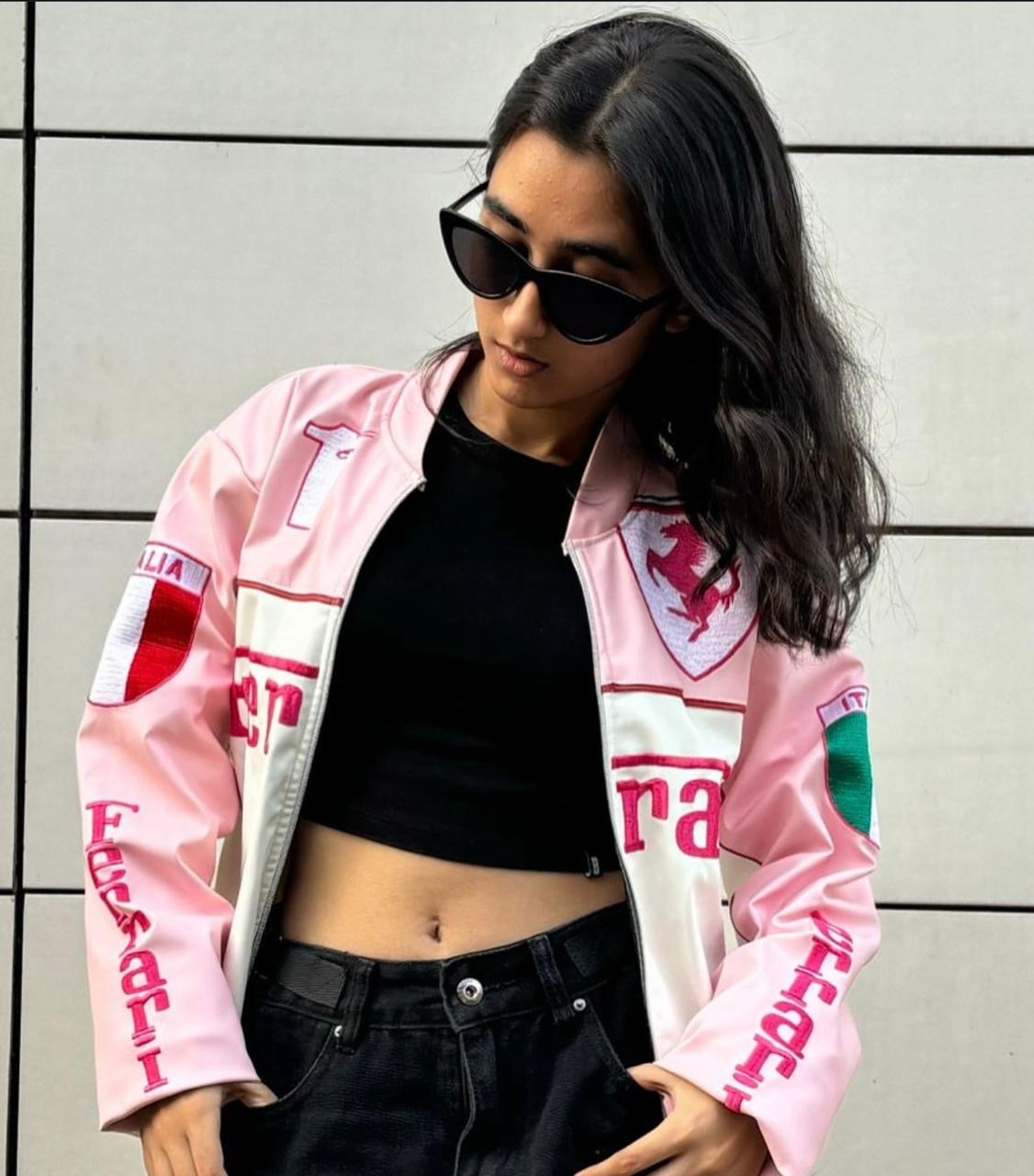 PINK FERRARI F1 LEATHER JACKET