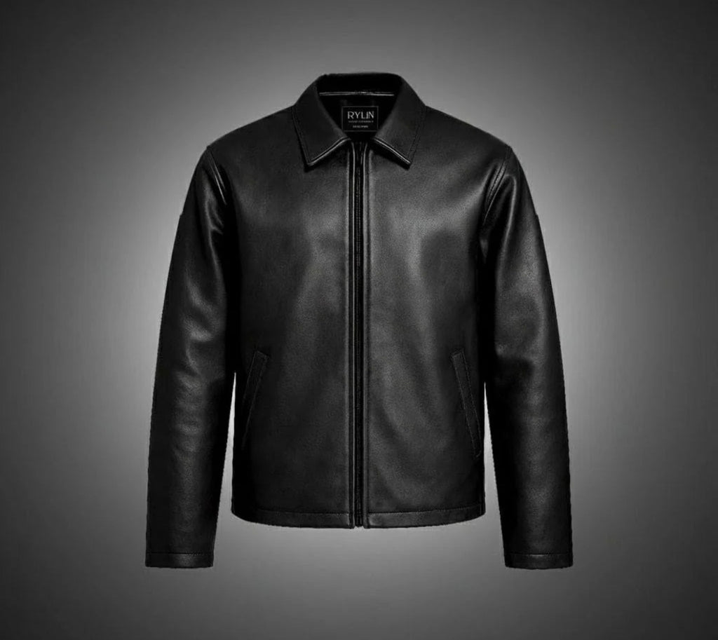 Black solid leather jacket