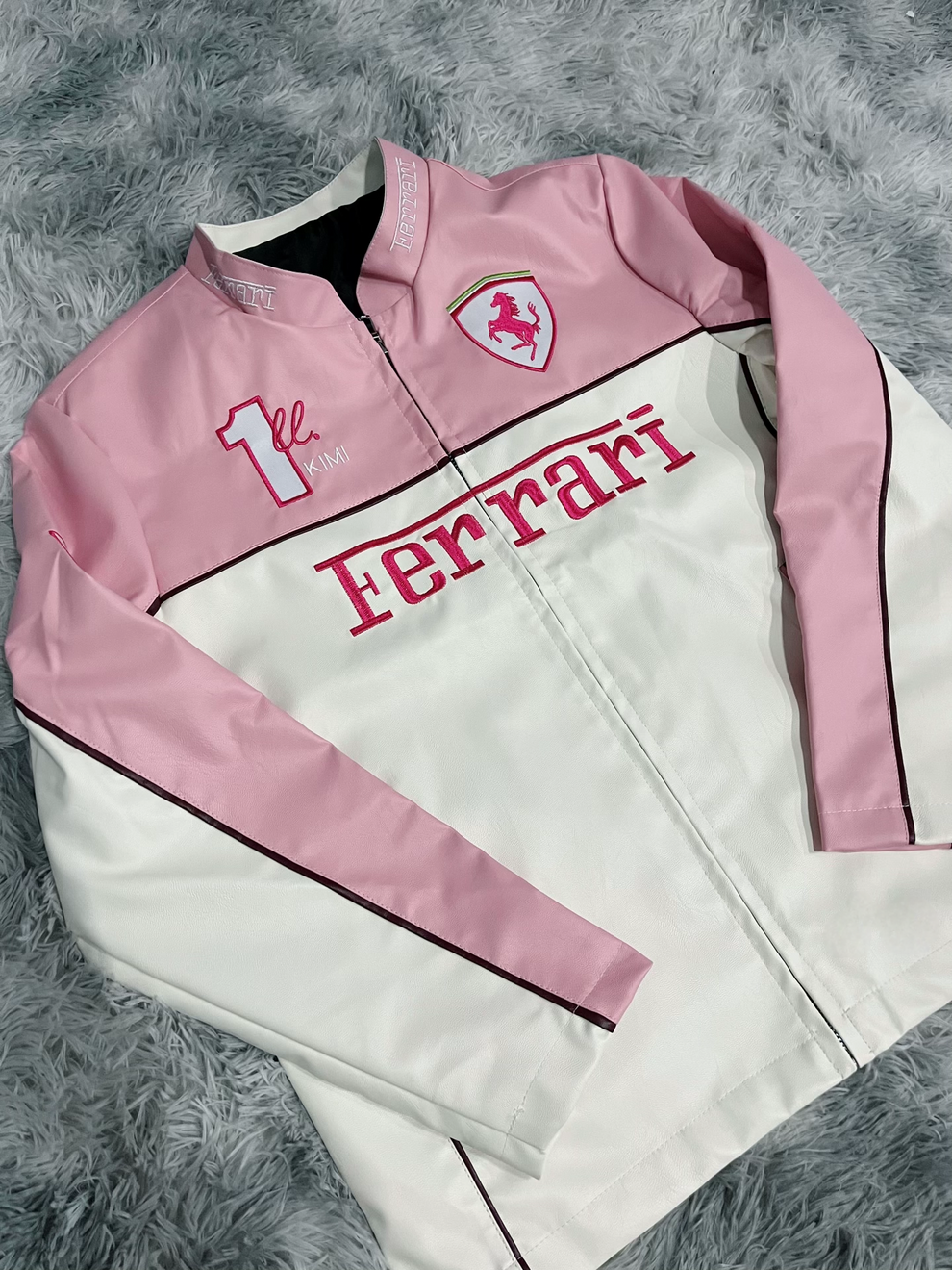 PINK FERRARI F1 LEATHER JACKET