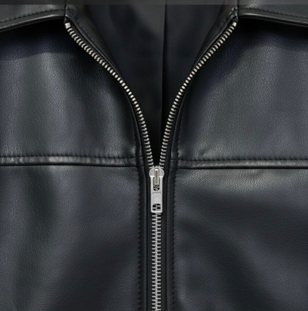 Solid black leather jacket