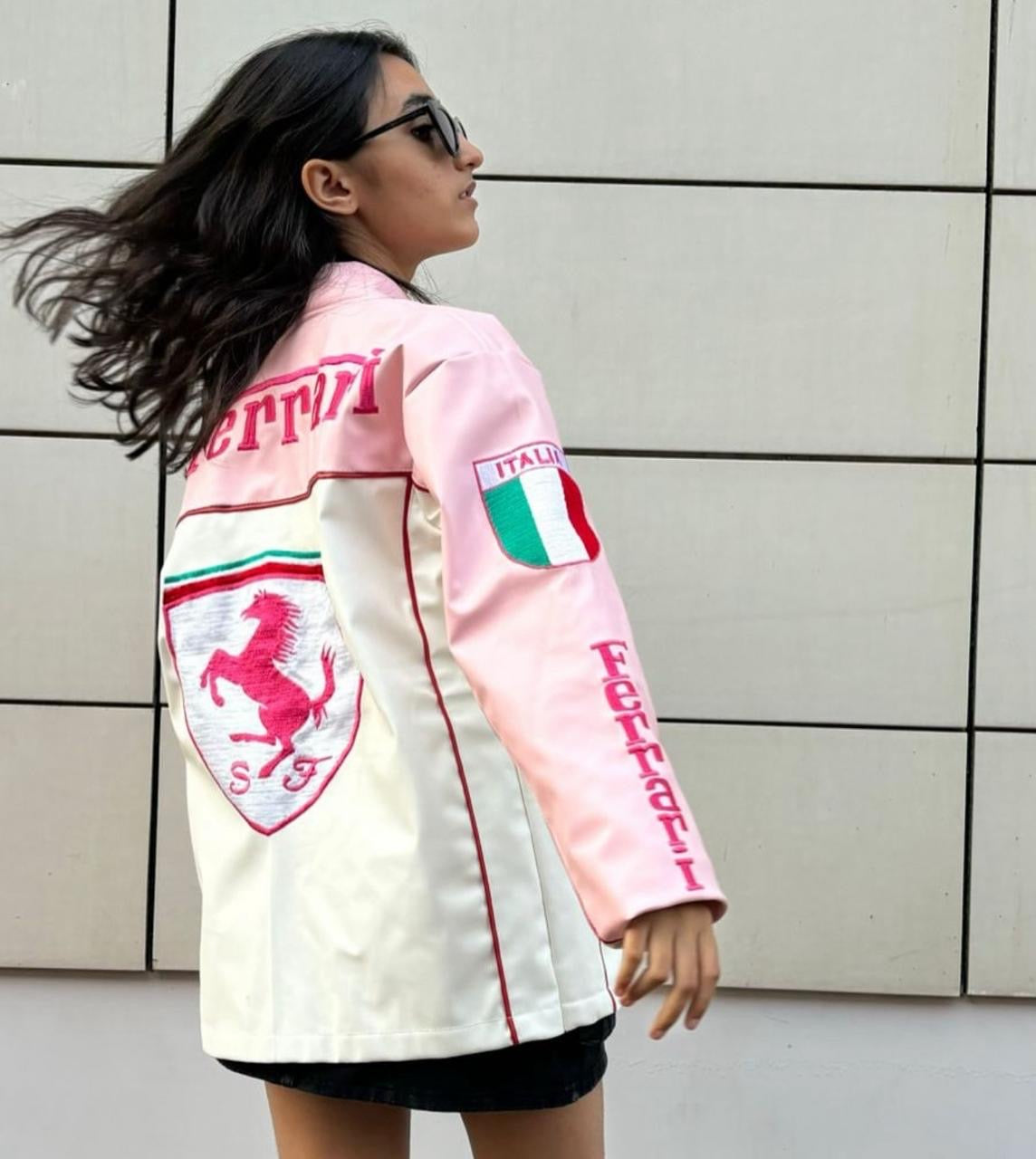 PINK FERRARI F1 LEATHER JACKET