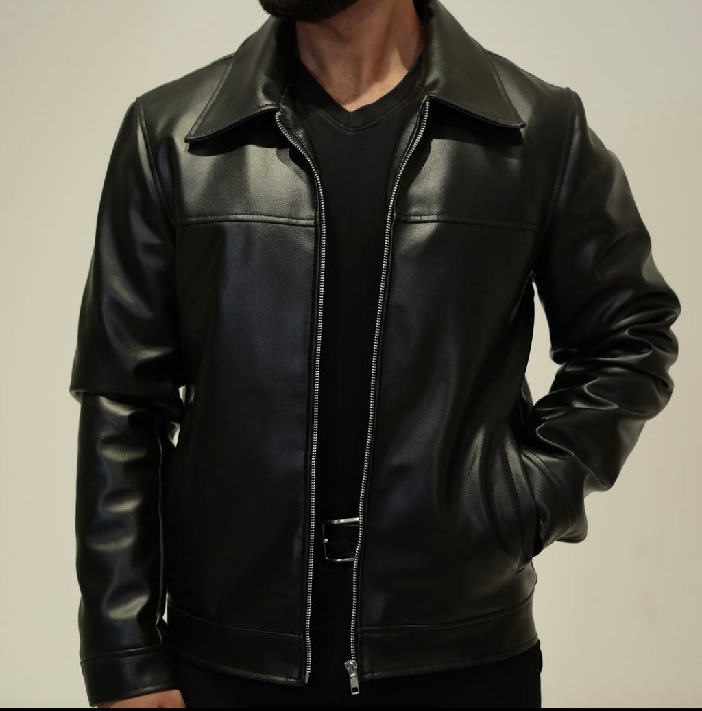 Solid black leather jacket