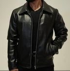 Solid black leather jacket